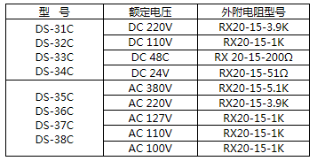 DS-35C時間繼電器外接電阻參考