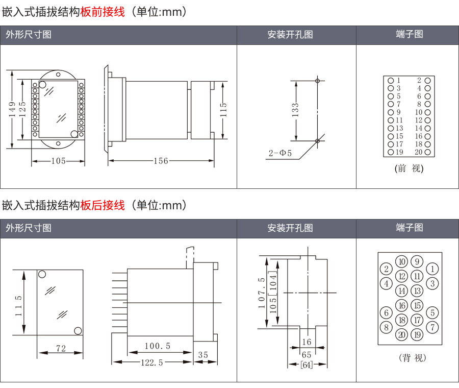 RWL-30嵌入式插拔結構外形及接線方式