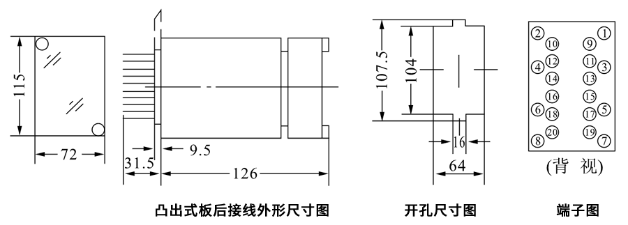 JZJ-006凸出式板后接線安裝尺寸圖